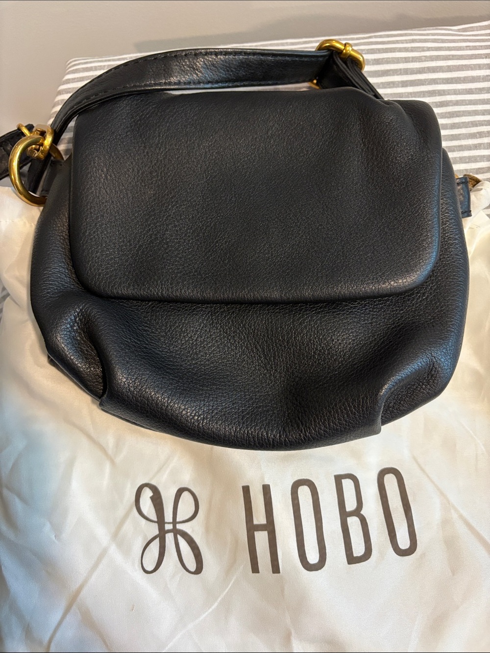 HOBO Black Pebbled Leather Hobo with Gold Hardware